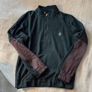 Merion Golf Club Men's Green and Brown Quarter-Zip Athletic Sweater /Fleece